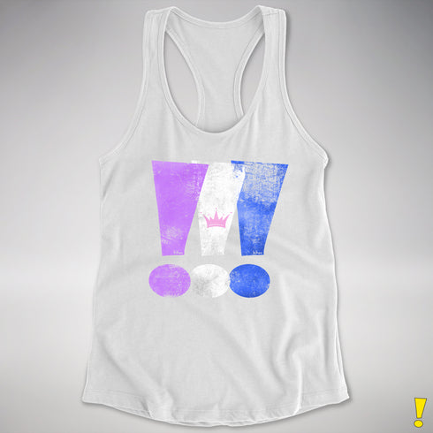 Drag Pride Grunge Exclamation Points Racerback Tank - White